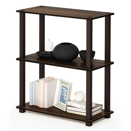 Furinno TURN-S-TUBE Storage Shelves Set of 2, 3-Tier Book Shelf, Corner Shelf, Toolless Open Shelves, Square Tubes, for Organization and Storage, Living Room, Garage, Home Office, Walnut