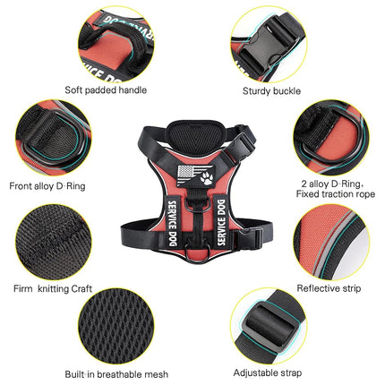 Demigreat Service Dog Harness, Reflective Dog Vest Harness with 5 PCS Patches, Adjustable Soft Oxford Pet Harness, Inner Layer Mesh, Easy to Control for Small Medium Large Dogs