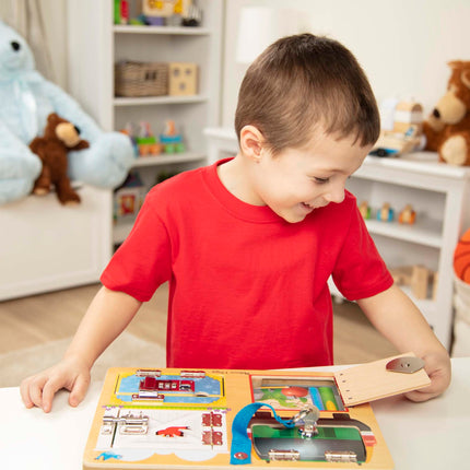 Melissa & Doug Locks & Latches Board Wooden Educational Toy (Sturdy Wooden Construction, Helps Develop Fine-Motor Skills)