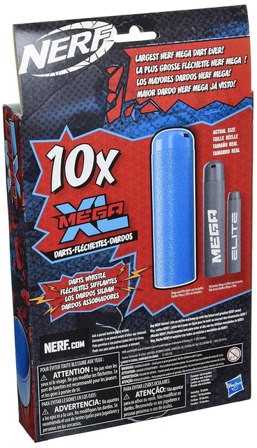 Nerf Mega XL Dart Refill, Includes 10 Mega XL Whistler Darts, Largest Mega Darts Ever, Makes Whistling Sound When Fired