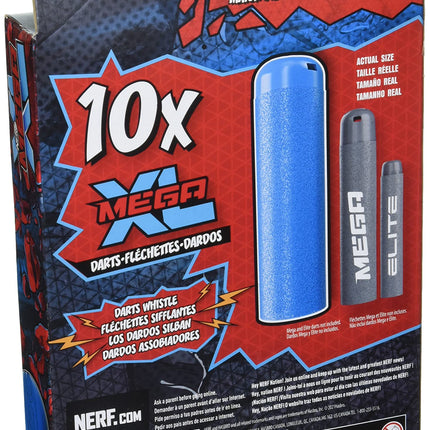 Nerf Mega XL Dart Refill, Includes 10 Mega XL Whistler Darts, Largest Mega Darts Ever, Makes Whistling Sound When Fired
