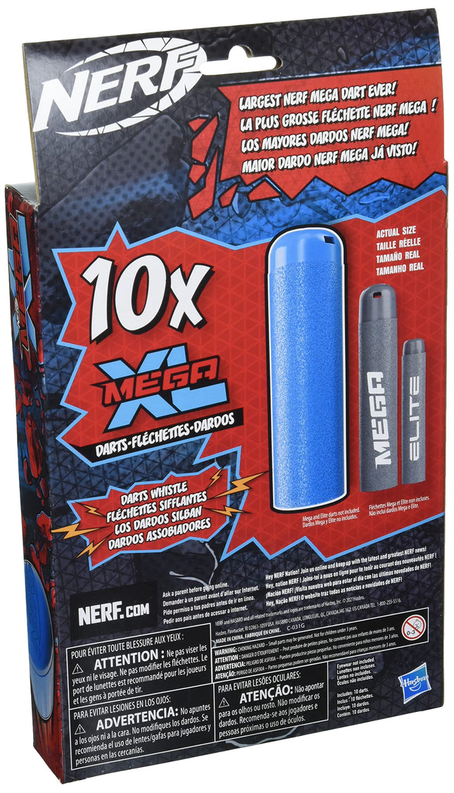 Recharge de fléchettes Nerf Mega XL, comprend 10 fléchettes siffleuses Mega XL, les plus grandes fléchettes Mega jamais conçues, émettent un sifflement lorsqu'elles sont tirées