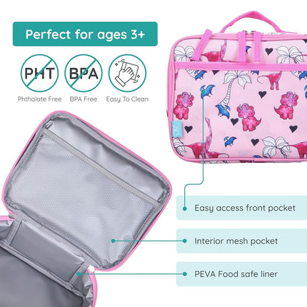Fiambrera Térmica Aislante Wildkin JumpOff Jo – Duradera, Reutilizable para Niños – Dinosaurio Rosa