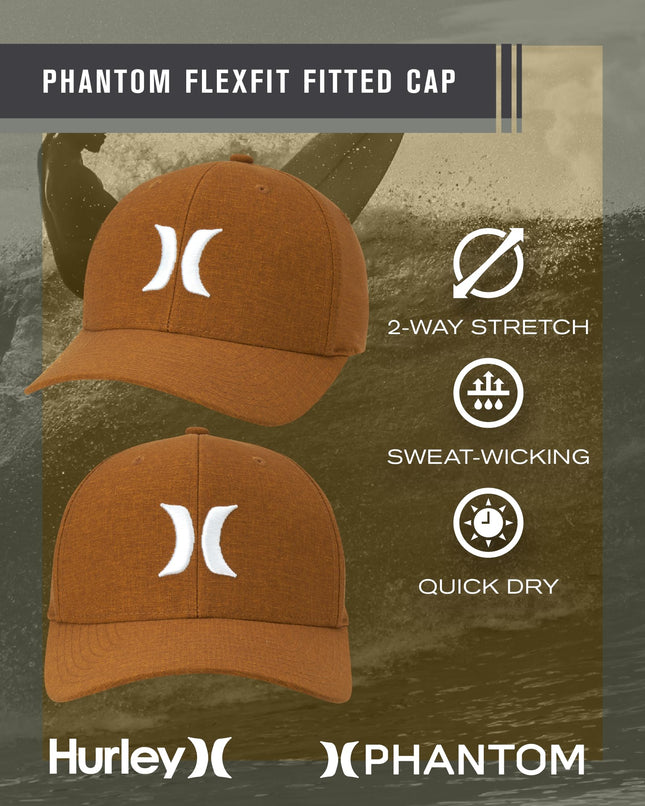 Casquette de baseball Hurley pour homme - Phantom Flexfit, Mantra Orange, Small-Medium