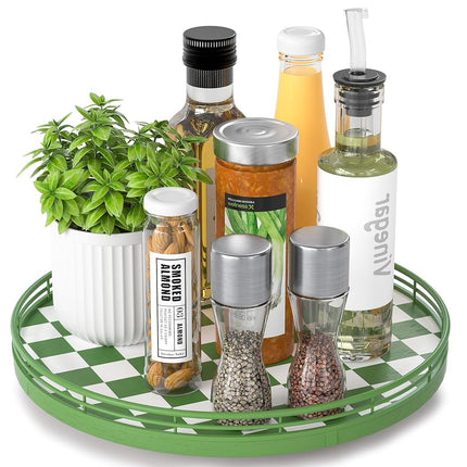 Premium Rubber Wood Lazy Susan Turntable, Green Wh