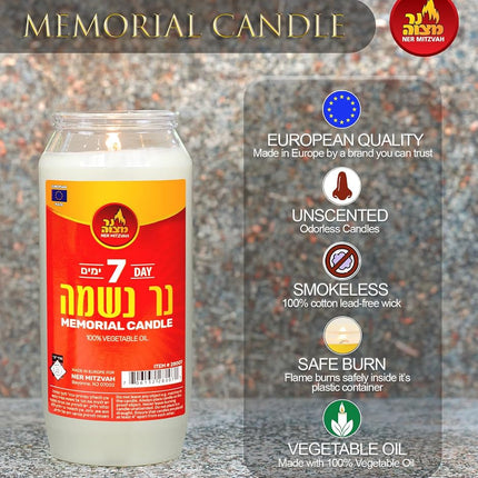 Ner Mitzvah 7 Day Yartzeit Candle - Kosher Yahrtzeit Memorial and Yom Kippur Candle in Plastic Holder