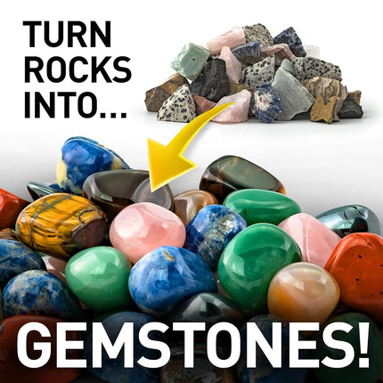 Kit de polissage de pierres National Geographic Hobby Rock Tumbler - Polisseur de pierres pour enfants et adultes, baril à réduction de bruit, grains de polissage, 1,1 kg de pierres précieuses brutes et mélange de jaspe, excellent kit de passe-temps STEM
