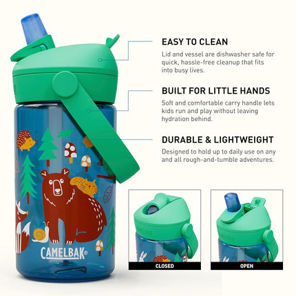 Camelbak Thrive Flip Straw Kids 415 ml – sport bottle – leak-proof – child-friendly size – easy drinking closure – ideal for on the go – Friendly Forest, size: OS