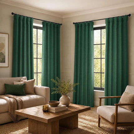 HPD Half Price Drapes Faux Linen Textured Room Darkening Curtains for Bedroom 96 Inches Long (1 Panel), 50W X 96L Curtains for Living Room Home Decor, Key Green