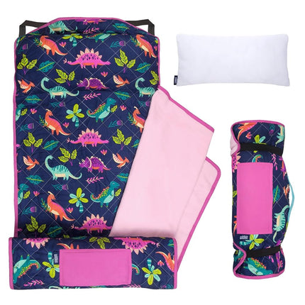 Tapis de sieste matelassé Wildkin pour enfants – Microfibre douce et sangles élastiques – Idéal pour l'école, les soirées pyjama et les voyages – Darling Dinosaurs