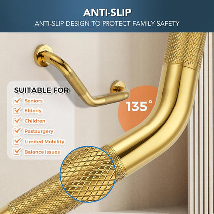 Grab Bars for Shower, 1 Pack, 16 Inch Angled Anti-Slip, Gold