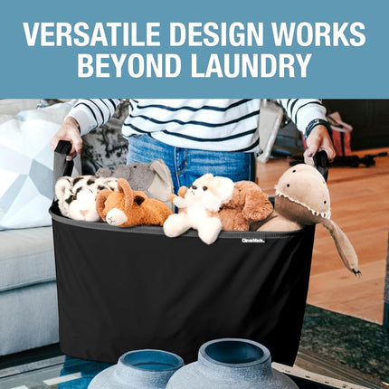 CleverMade Collapsible Laundry Basket Hamper - Black 2-Pack 60L - Space Saving Storage Organizer with Handles Foldable Home Organization