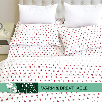 Elegant Comfort Ultra Soft 4-Piece 100% Turkish Cotton Flannel Sheet Set - Holiday Christmas Flannel Sheets, Warm and Cozy Anti-Pill Premium Quality, Deep Pocket Fitted Sheet- Twin XL, Red Stars