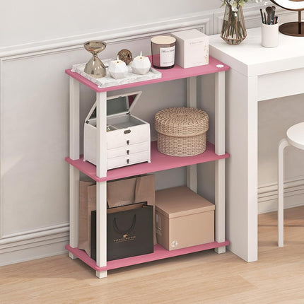 Furinno TURN-S-TUBE 3-Tier Tool-Free Corner Shelf, Pink