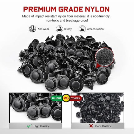 Nilight 100PCS Nylon Bumper Rivet Fender Clips OEM Replaces Nissan: 01553-093210 8mm,1PC Bonus Fastener Remover