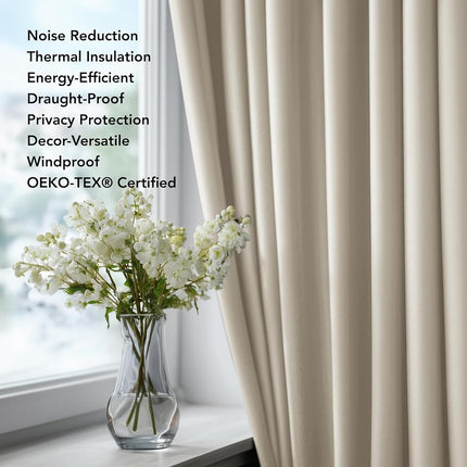 Deconovo Blackout Curtains for Kitchen Window, Back Tab and Rod Pocket Curtains, Room Darkening Curtains, 52x45 Inch, Light Beige, 2 Panels