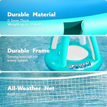 JOYIN Inflatable Pool Float Set Volleyball Net & Basketball Hoops, Floating Swimming Game Toy for Kids/Adults, Summer Floaties, Volleyball Court(105"x28"x35")|Basketball hoop(27"x23"x27"),Blue