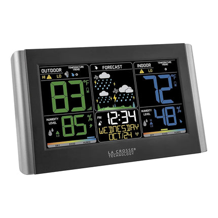 La Crosse Technology Weather Station with Customizable Alerts, Weather Forecast, Temperature, Dew Point, Humidity, Time, Heat Index, Large Display, Adjustable Brightness, Wireless, Black, C85845-INT