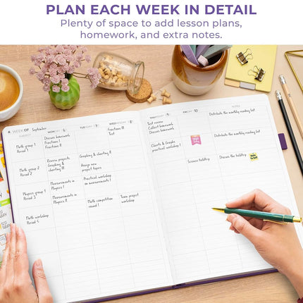 Clever Fox Teacher Planner – School Year Planner with Calendars & Lesson Plans – Book for Classroom & Homeschool Organization, A4 (Purple)