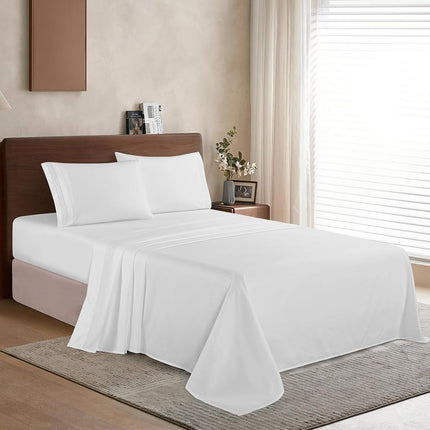 Elegant Comfort Luxury Soft 1500 Premier Egyptian 4-Piece Premium Hotel Quality Wrinkle Resistant Coziest Bedding Set, All Around Elastic Fitted Sheet, Deep Pocket up to 16inch, Full, White