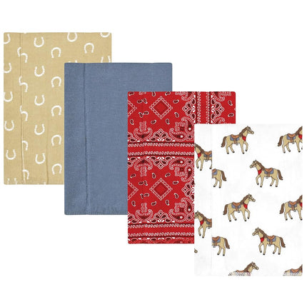 Hudson Baby Unisex Baby Cotton Flannel Burp Cloths, Cowboy 4-Pack, One Size