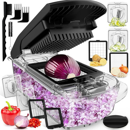 Fullstar Vegetable Chopper - Spiralizer Vegetable Slicer - Onion Chopper with Container - Pro Food Chopper - Slicer Dicer Cutter - (4 in 1, Clear)
