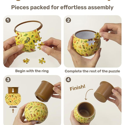 PieceRelax 3D Puzzle Planter - Hello Pumpkin Season - Small Round Plant Pots with Drainage, Home Decor Flower Pots for Indoor Cactus, Succulents Pots [K1107]