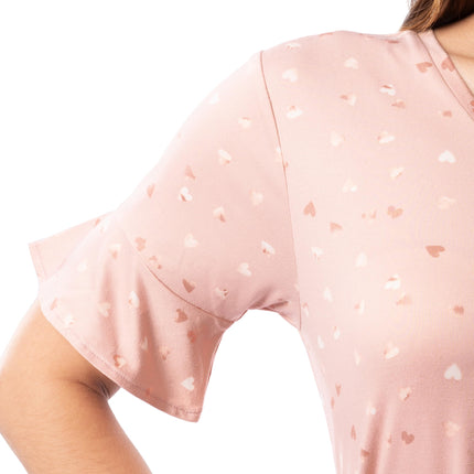 Fruit of the Loom womens 360 Stretch Ruffle Sleeve V-neck Tee and Capri Sleep Pajama Set, Watercolor Hearts, 2X