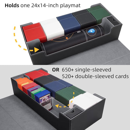 AFIING Mtg Deck Box Holds 5 Display Card Deck Boxes with Mtg Playmat & Dice Box,10 Dividers,1Card supporter, Trading Card Storage Box for Magic Yugioh Sports Cards (Black &Grey)