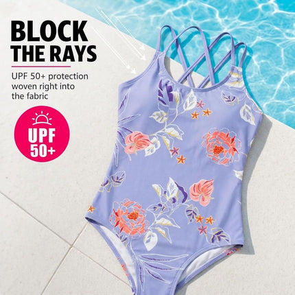 Kanu Surf Girls' Reese UPF 50 Beach Sport Criss-Cross One Piece Swimsuit, Reese Purple, 12