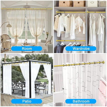 TEECK Shower Curtain Rod, 32-92 inch Adjustable Spring Tension Curtain Rod, Never Rust Anti-Slip Shower Curtain Rod for Bathroom, No Drilling, Never Collapse, Easy to Use, Gold