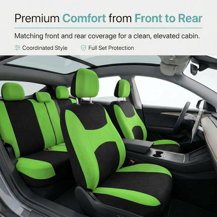 FH Group Light & Breezy Cloth Car Seat Covers, 7 Seater Three Row Set- Airbag & Split Ready -Universal for Cars Trucks and SUVs (Green/Black)