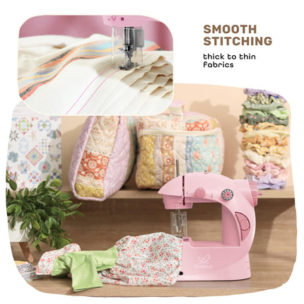 CraftBud Mini Sewing Machine for Beginners, Dual-Speed, Small Portable Sewing Machine for Children and Adults, with Extendable Table, 48-Piece Gift Set Includes Pedal, Project Book, Light and More
