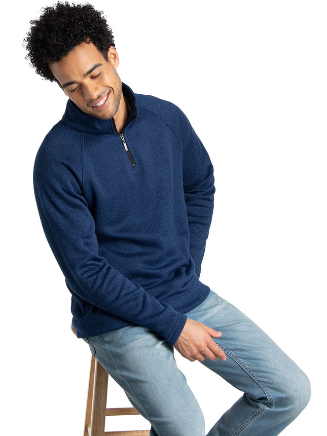 Jersey polar con cremallera de cuarto Fruit of the Loom para hombre, brezo azul marino, XL