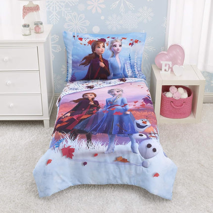 Disney Frozen 2 Reversible Dual Sided Super Soft Fleece Toddler Blanket, 40" x 50" Featuring Anna, Elsa & Olaf, Magical Journey, White, Light Blue, Lavender and Teal