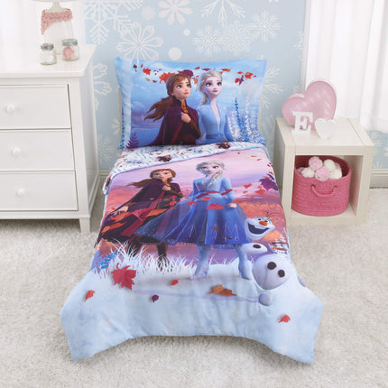 Disney Frozen 2 Manta Reversible de Vellón Supersuave para Niño, 40" x 50" con Anna, Elsa y Olaf, Viaje Mágico, Blanco, Azul Claro, Lavanda y Verde Azulado