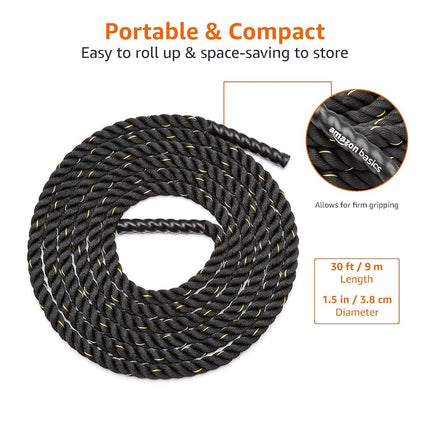 Amazon Basics Heavy Exercise Training Workout Battle Rope, 8.7 x 0.04 Meters, Black