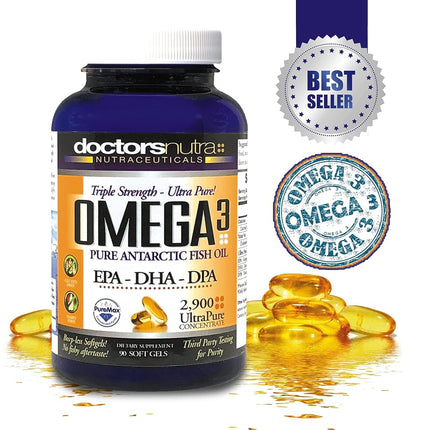 Doctors Nutra Nutracéuticos Omega 3 DPA Aceite de Pescado 2.900 Miligramos Triple Concentración Ultra Puro Concentrado, EPA-DPA-DHA, Cápsulas Blandas - 30 Porciones