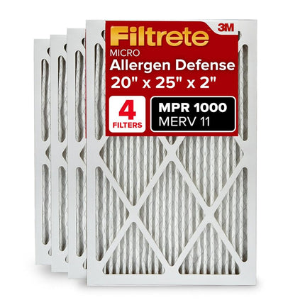 Filtrete 20x25x2, AC Furnace Air Filter, MPR 1000, Micro Allergen Defense, 4 Pack (exact dimensions 19.8 x 24.81 x 1.81)