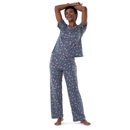 Fruit of the Loom Women's Short Sleeve Tee and Pant 2 Piece Sleep Pajama Set, Floral, M