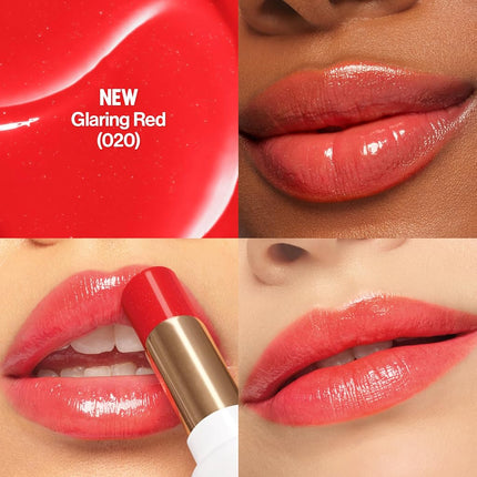 REVLON Super Lustrous Glass Shine Balm, Hydrating Tinted Lip Balm with Hyaluronic Acid, Aloe & Rose Quartz, Light-Medium Red Lipstick, NEW Shade, 020 Glaring Red, 0.11 oz