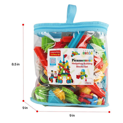 Picasso Toys 116pc Hedgehog Construction Building Blocks Toy Set Interlock Tiles with Idea Book, 4 Action Figure Characters, 4 Decorative Eyes STEM Learning Kit Playset for Boys Girls 3 and Up PTB116