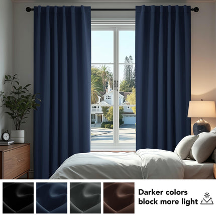 Deconovo Rod Pocket and Back Tab Blackout Curtains for Living Room, Thermal Insulated Room Darkening Curtains, 42x95 Inch, Navy Blue, 2 Panels