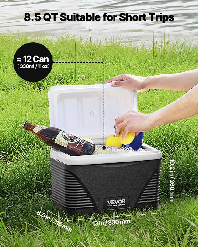 VEVOR Portable Cooler, 8.5 QT Hard Cooler with Ice Retention and Heavy-Duty Handles, Lightweight Rigid Material Insulated Portable Cooler, Suitable for Family Picnics and Short Trips
