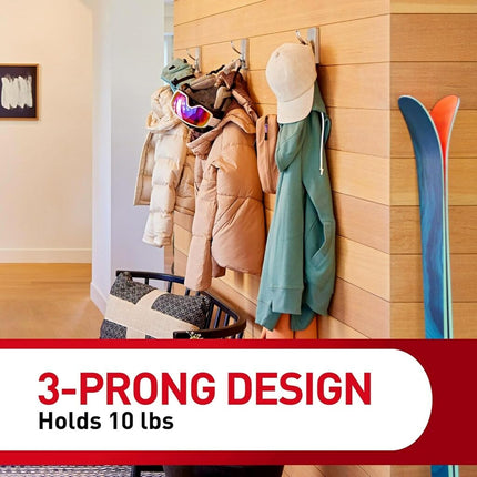 Command X-Large Satin Nickel Triple Hook, 1 Hook, 3 Strips, Damage Free Hanging Wall Hooks with Adhesive Strips, No Tools Wall Hooks for Hanging Decorations in Living Spaces