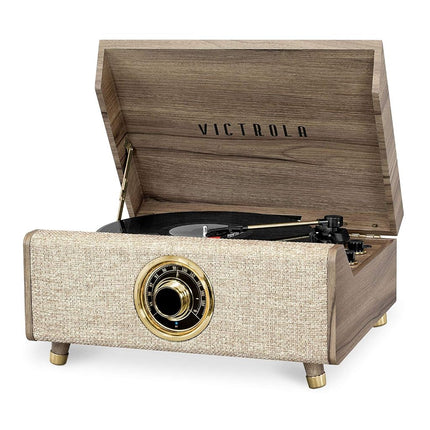 Victrola Highland 4-in-1 Bluetooth Record Player with Speakers – 3-Speed Vinyl Record Player, FM Radio & 3.5mm Aux, Wireless Music Streaming (Farmhouse Walnut)
