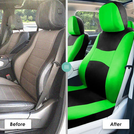 FH Group FB030GREEN115-SEAT Fundas de asiento automotriz de cubo verde de ajuste universal y funda de banco para la mayoría de automóviles, SUV y camiones (juego completo compatible con airbag con asiento trasero partido)