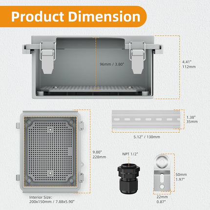 Joinfworld Waterproof Outdoor Electrical Box 8.7"x6.7"x4.3"