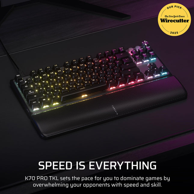 Corsair K70 PRO TKL RGB Magnetic-Mechanical Wired Gaming Keyboard – Pre-Lubricated MGX Hyperdrive Switches – Hall-Effect-Rapid Trigger – 8000Hz Hyper-Polling – QWERTY NA – Black