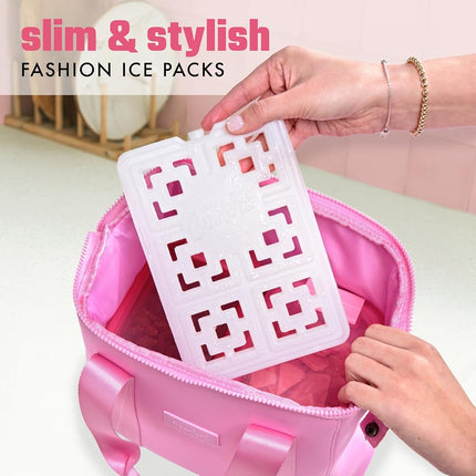 Cool Coolers Fashion Ice by Fit & Fresh, 2 Pack XL Slim Ice Packs, Unique Ice Pack Design for Womens Lunch Bag, Space Saving Reusable Freeze Blocks for Lunch Boxes, Cooler, Pearl White, 2PK